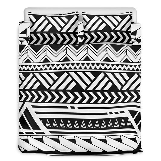 Black And White Polynesian Pattern Print Duvet Cover Bedding Set