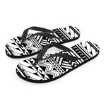 Black And White Polynesian Pattern Print Flip Flops