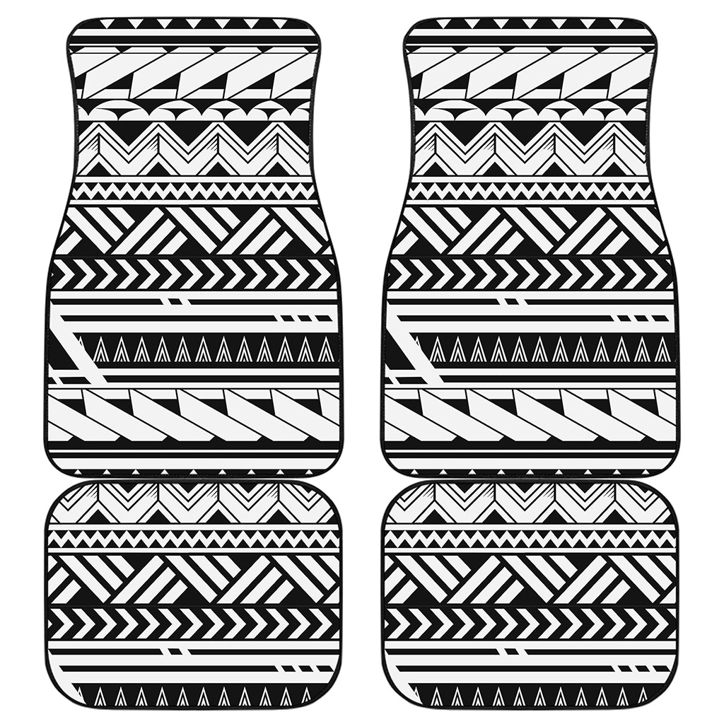 Black And White Polynesian Pattern Print Front and Back Car Floor Mats