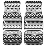 Black And White Polynesian Pattern Print Front and Back Car Floor Mats