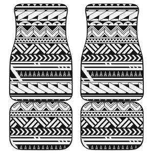 Black And White Polynesian Pattern Print Front and Back Car Floor Mats