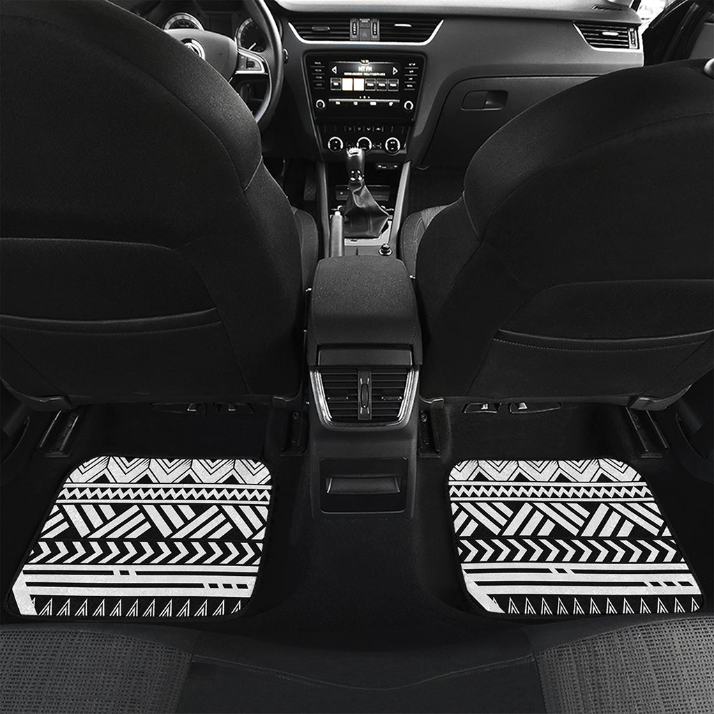 Black And White Polynesian Pattern Print Front and Back Car Floor Mats