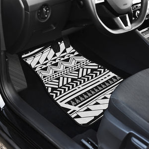 Black And White Polynesian Pattern Print Front and Back Car Floor Mats