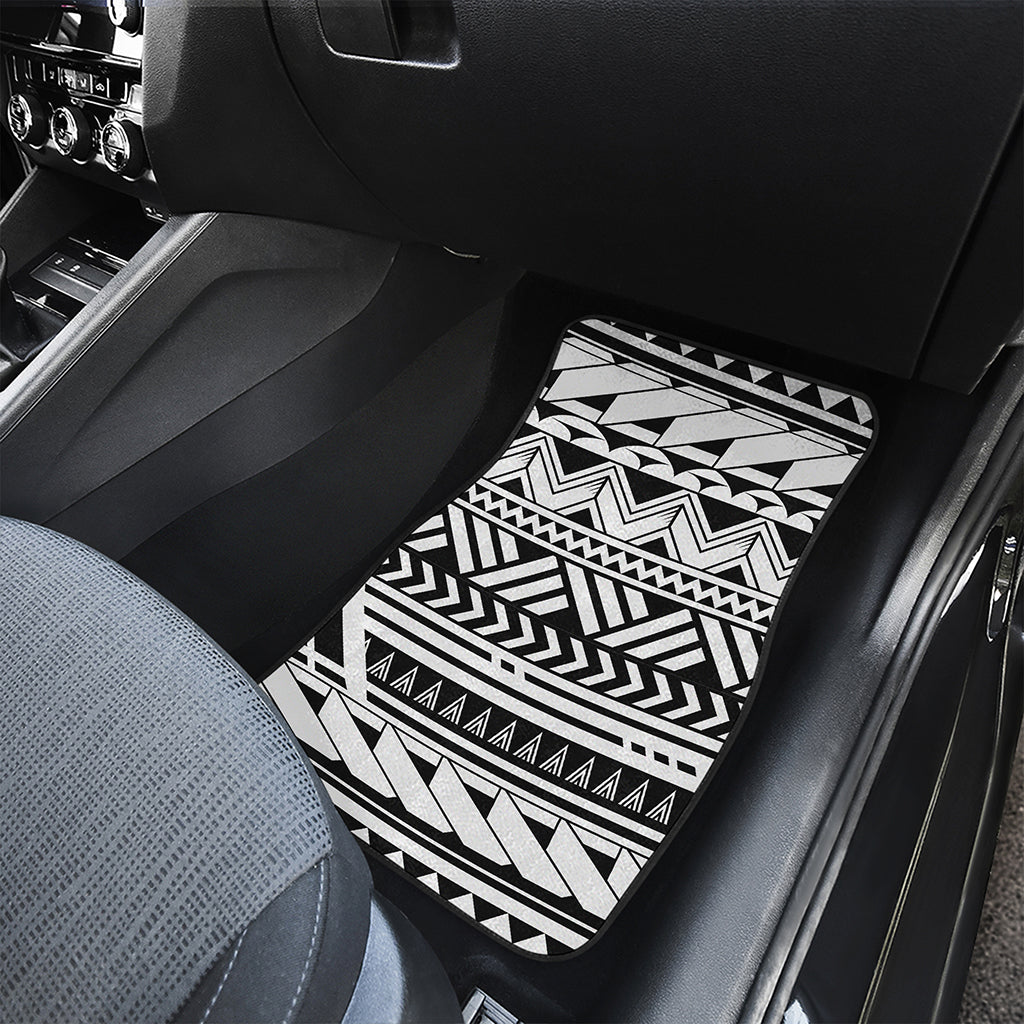 Black And White Polynesian Pattern Print Front and Back Car Floor Mats