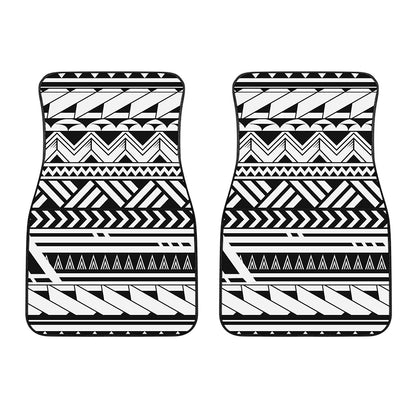 Black And White Polynesian Pattern Print Front Car Floor Mats
