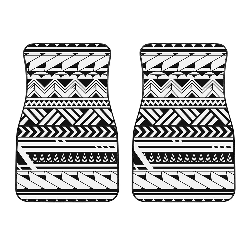 Black And White Polynesian Pattern Print Front Car Floor Mats