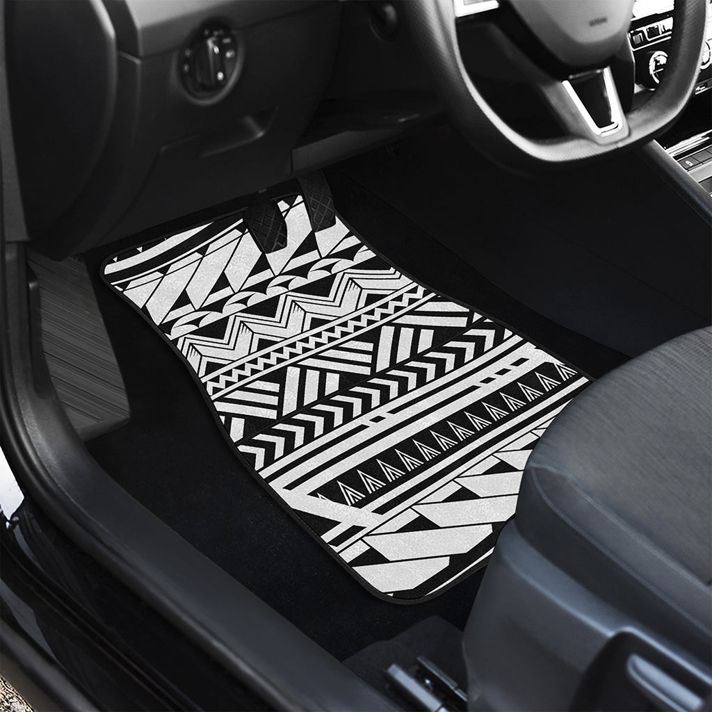 Black And White Polynesian Pattern Print Front Car Floor Mats