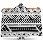 Black And White Polynesian Pattern Print Hooded Blanket