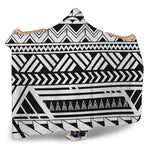 Black And White Polynesian Pattern Print Hooded Blanket