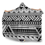 Black And White Polynesian Pattern Print Hooded Blanket