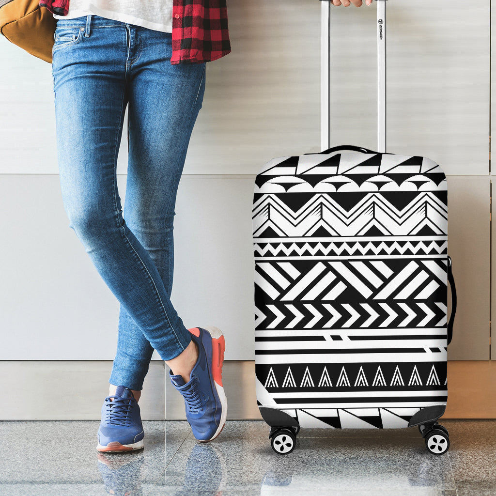 Black And White Polynesian Pattern Print Luggage Cover