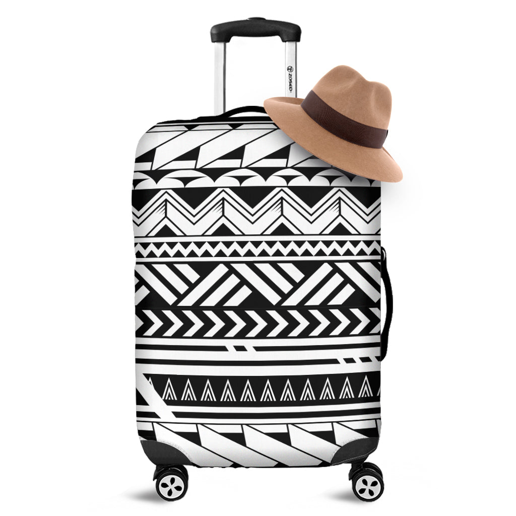 Black And White Polynesian Pattern Print Luggage Cover