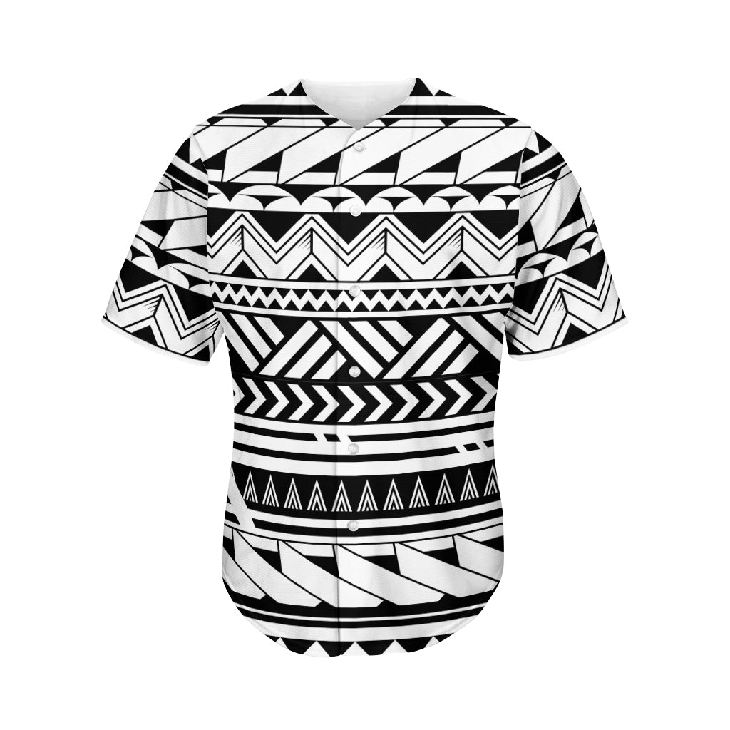 Black And White Polynesian Pattern Print Men's Baseball Jersey