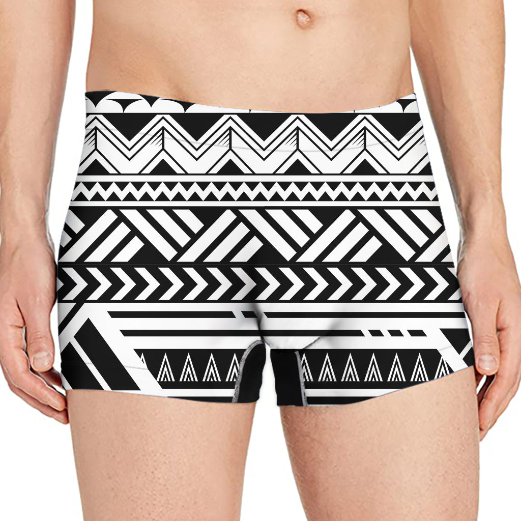 Black And White Polynesian Pattern Print Men's Boxer Briefs