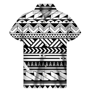 Black And White Polynesian Pattern Print Men's Short Sleeve Shirt