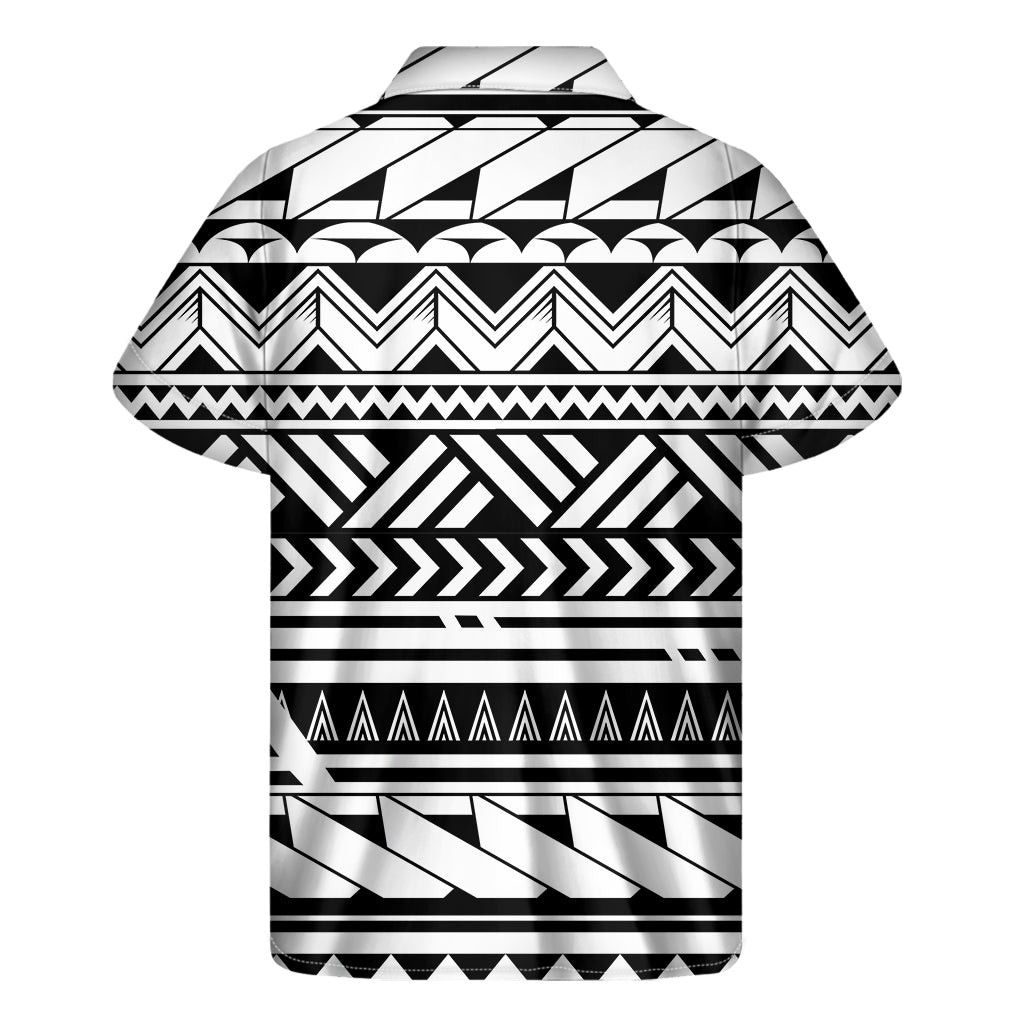 Black And White Polynesian Pattern Print Men's Short Sleeve Shirt