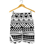 Black And White Polynesian Pattern Print Men's Shorts