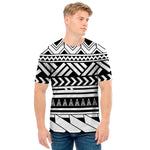 Black And White Polynesian Pattern Print Men's T-Shirt