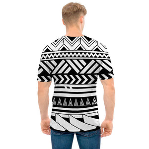 Black And White Polynesian Pattern Print Men's T-Shirt