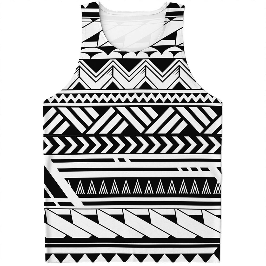 Black And White Polynesian Pattern Print Men's Tank Top