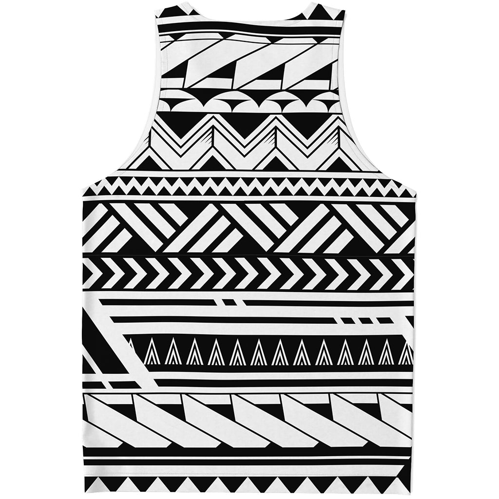 Black And White Polynesian Pattern Print Men's Tank Top