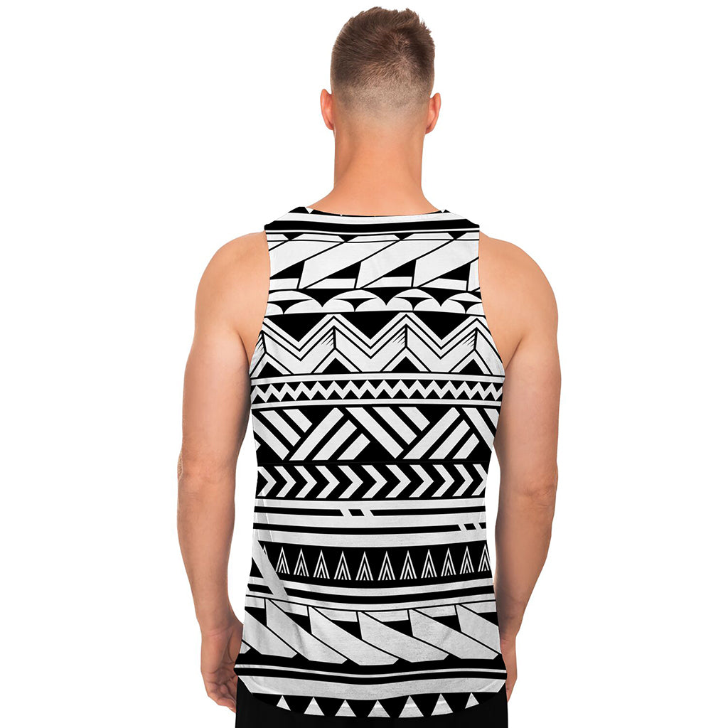 Black And White Polynesian Pattern Print Men's Tank Top