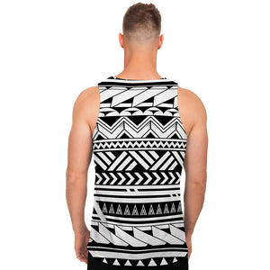 Black And White Polynesian Pattern Print Men's Tank Top