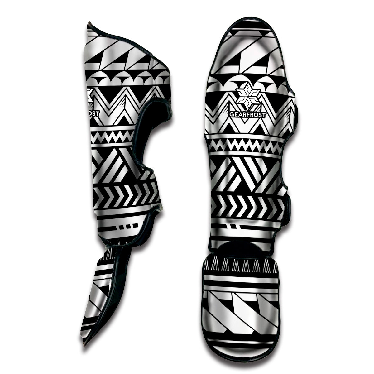 Black And White Polynesian Pattern Print Muay Thai Shin Guards