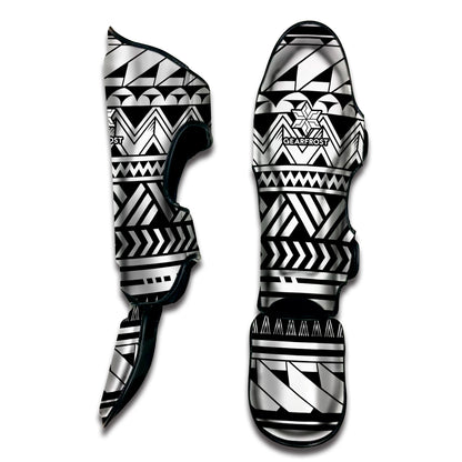 Black And White Polynesian Pattern Print Muay Thai Shin Guard