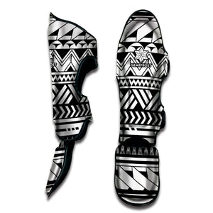 Black And White Polynesian Pattern Print Muay Thai Shin Guard