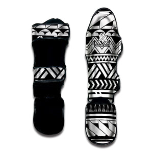 Black And White Polynesian Pattern Print Muay Thai Shin Guard