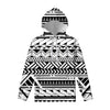 Black And White Polynesian Pattern Print Pullover Hoodie