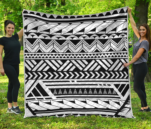 Black And White Polynesian Pattern Print Quilt