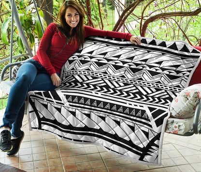 Black And White Polynesian Pattern Print Quilt