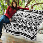 Black And White Polynesian Pattern Print Quilt