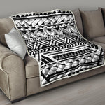 Black And White Polynesian Pattern Print Quilt