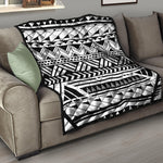 Black And White Polynesian Pattern Print Quilt