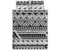 Black And White Polynesian Pattern Print Quilt Bed Set