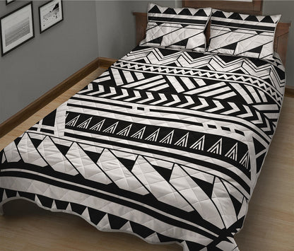 Black And White Polynesian Pattern Print Quilt Bed Set