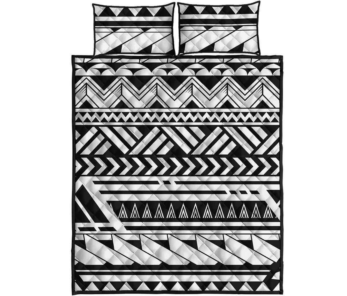 Black And White Polynesian Pattern Print Quilt Bed Set