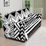Black And White Polynesian Pattern Print Sofa Cover