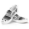 Black And White Polynesian Pattern Print White Slip On Shoes