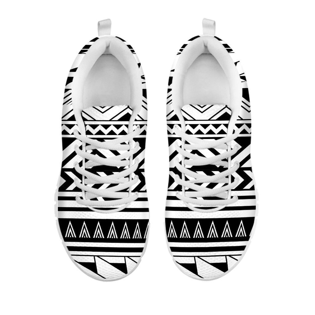 Black And White Polynesian Pattern Print White Sneakers