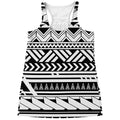 Black And White Polynesian Pattern Print Women's Racerback Tank Top
