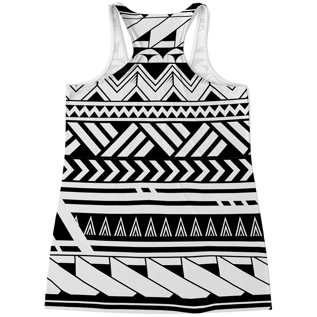 Black And White Polynesian Pattern Print Women's Racerback Tank Top