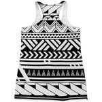 Black And White Polynesian Pattern Print Women's Racerback Tank Top