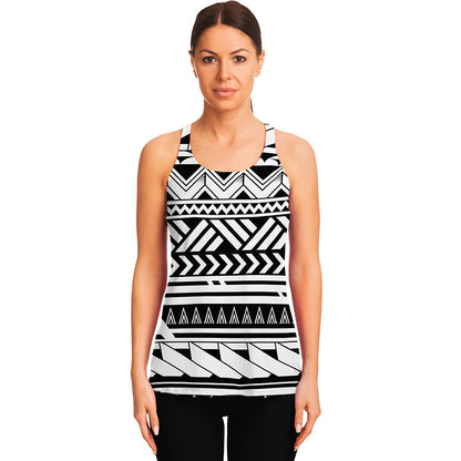 Black And White Polynesian Pattern Print Women's Racerback Tank Top