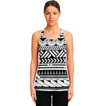 Black And White Polynesian Pattern Print Women's Racerback Tank Top