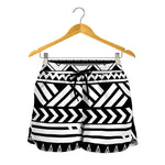 Black And White Polynesian Pattern Print Women's Shorts