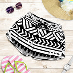 Black And White Polynesian Pattern Print Women's Shorts